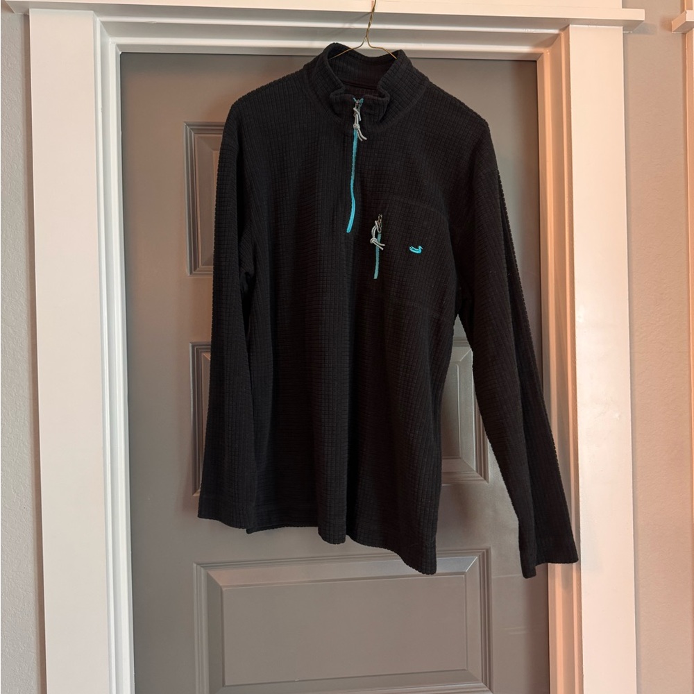 Southern Marsh Black Zip-Up Sweater with Blue Accents